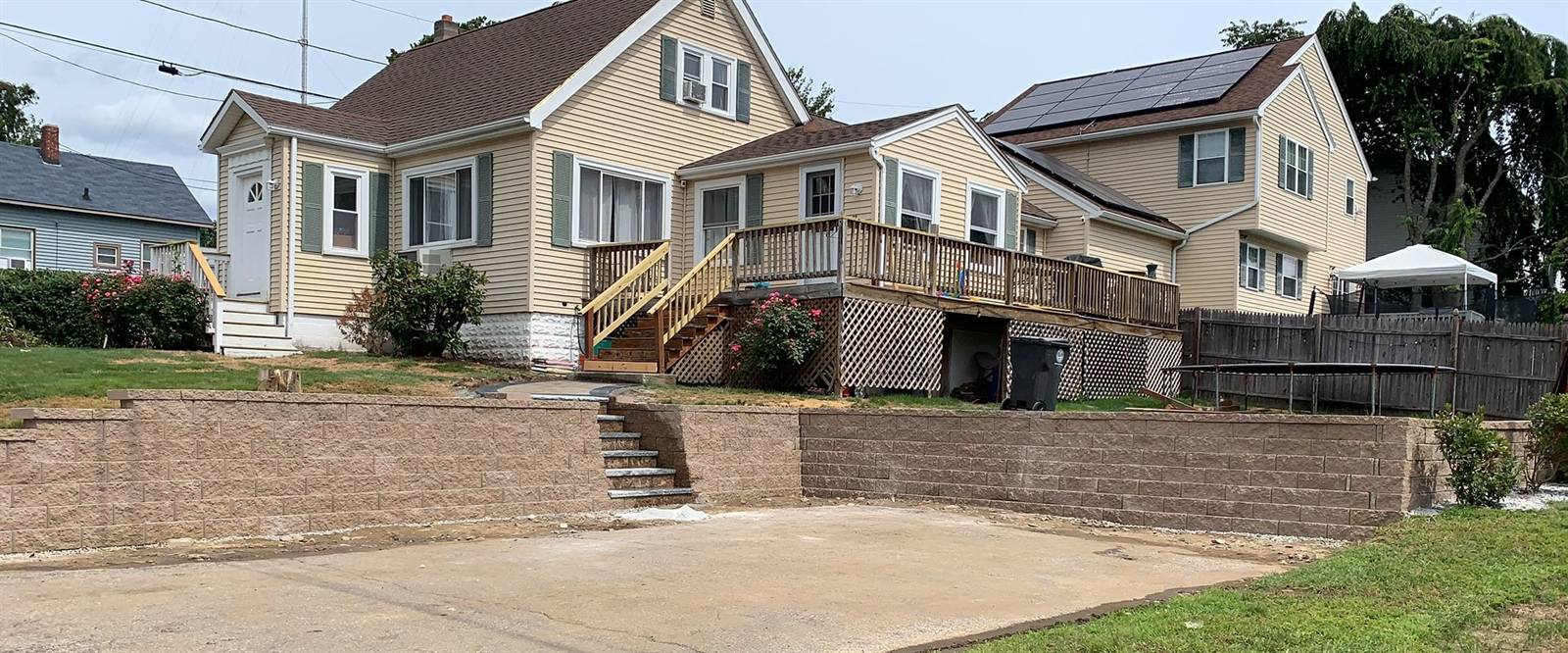 Block retaining wall with block steps, Massachusetts