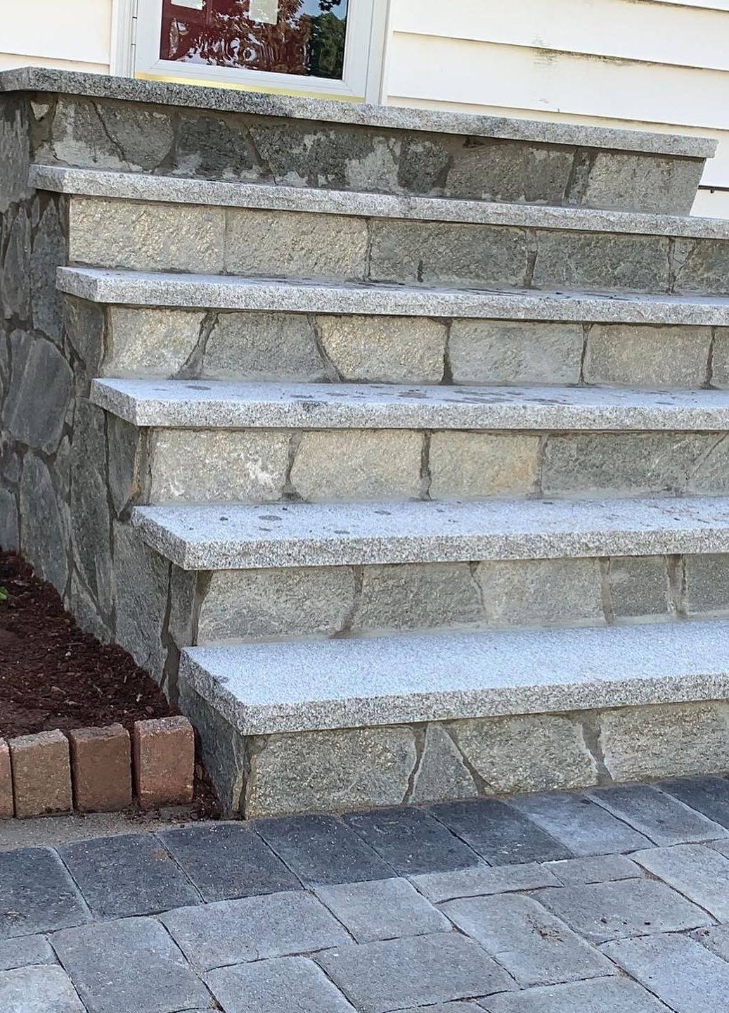 Granite steps with stone veneer on the faces and sides, Massachusetts